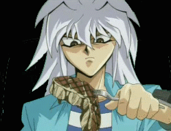 Bakura eating steak. This was cut out of the American version.