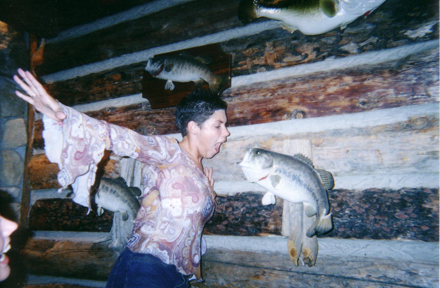 Jessica being a big mouth with a large mouth bass.