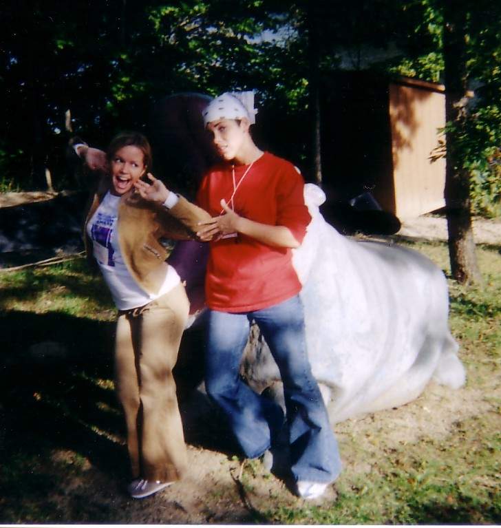 Kirb and Jess with a hippo.