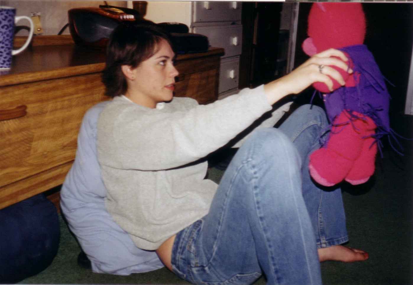 Katie giving her cradle to her roommates.