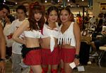 This Asian trio was advertising the online manga comic RED SPEARS.