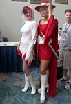 Trapped in the long procession for the only ATM machine in the convention hall, this enticing White Mage and Red Mage pair from the original FINAL FANTASY game gladly welcomes a photo opportunity!