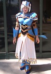 Hurrying now to my next autograph session, I pause just briefly enough to capture this winsome Lenneth Valkyrie from the VALKYRIE PROFILE role-playing game on ~film~ (well, these days the term SmartCard would be more accurate)!