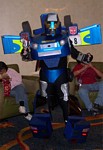 Awesome!  Even though he could barely walk (poor dude), you got to tip your hat off to this Smokescreen from TRANFORMERS!  He even has all the decals for the Subaru Impreza WRC (the vehicle which his robot morphs into)!