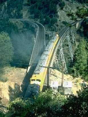 Crossing a mountain bridge.