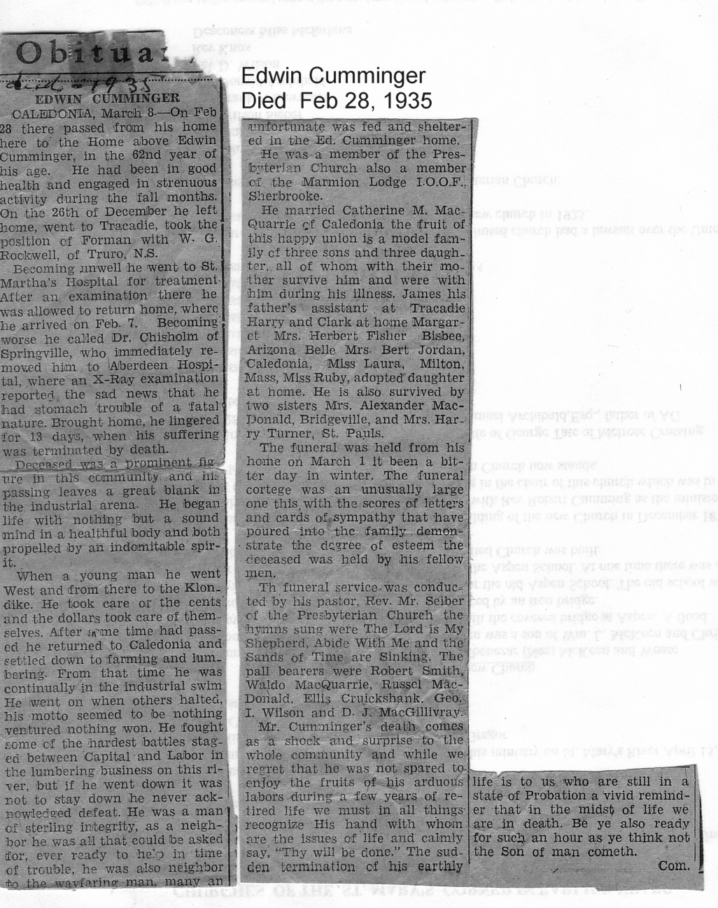 Obit for Ed Cumminger