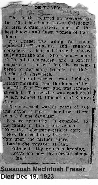 Obit for Susannah MacIntosh Fraser