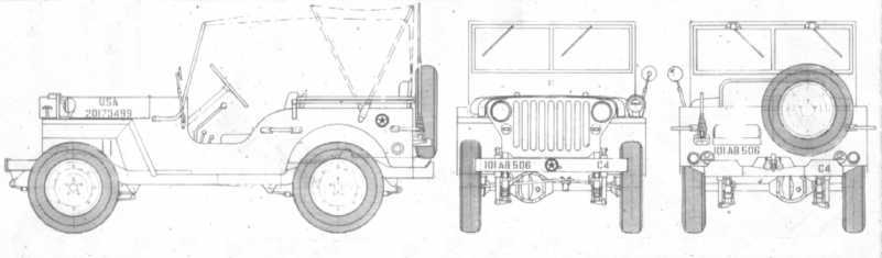 Willys Jeep MB three view (16.4 kb)