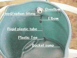 snap-on assembly achored to 1/4" fitting in wall of bucket