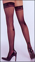 Sheer Thigh High Stockings w/Flock Back Seam and Bow
