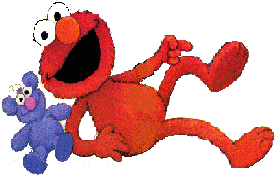 Elmo's pointing to his ticklish feet