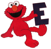 Elmo is holding the first letter of his name