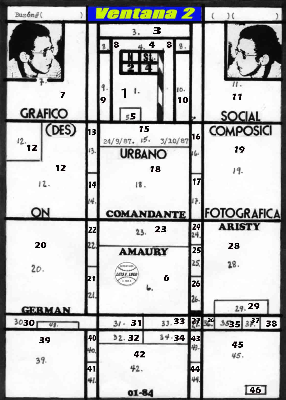 plano guia composicion fotografica dedicada a la asociacion de cronistas deportivos de santo domingo,A.C.D.se�alando en azul y amarillo la ventana#2 recomendada para cancelar