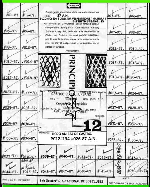 LICDO ANIBAL DE CASTRO.BUZON#06 (D)-87-A.N. ( DIRECTOR VESPERTINO ULTIMA HORA ).