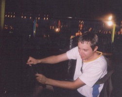 rene boy playing with the bumper cars