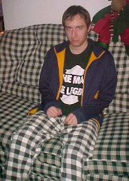 rene boy's jammies match our couch (he has new jammies now)