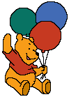 Pooh holding balloons