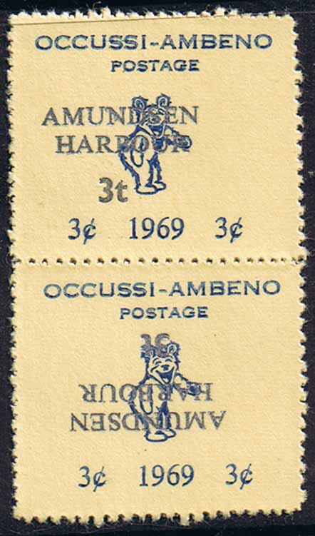 Amundsen Harbour 1973, Occussi-Ambeno Post Office Abroad, 3 tanos, pair one with inverted overprint