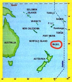 Location map showing the
Republic of Raoul with
other lands in the
southern Pacific.