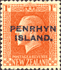 New Zealand 1 shilling stamp overprinted for Penrhyn Island use (1917).  Click for more information on Penrhyn Island.