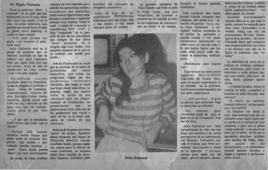 Reportaje Anita Ontiveros-El Nacional de Ahora 1981