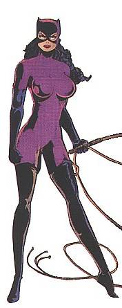 Catwoman standing with her whip, purple costume