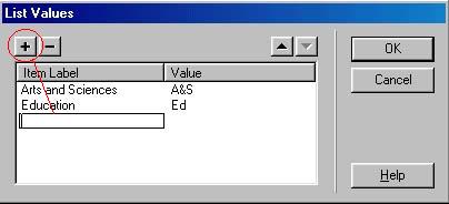 List Values window