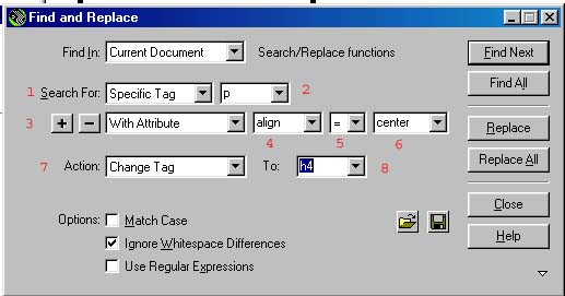 Find/Replace window: Tag