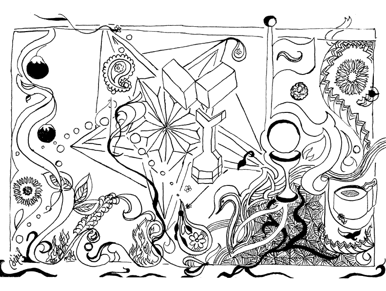 India ink and pen surreal style line art drawing