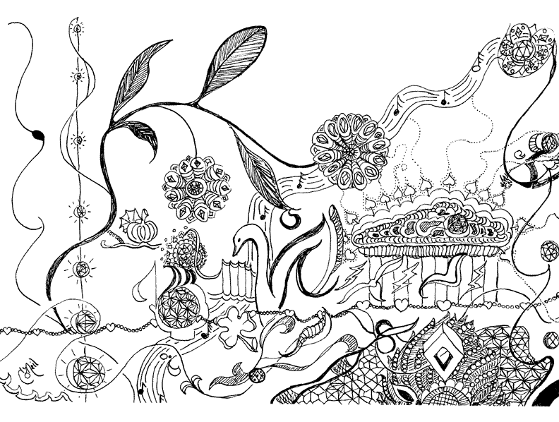 India ink and pen surreal style line art drawing