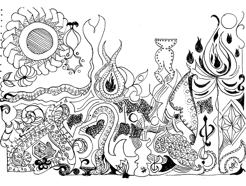 India ink and pen surreal style line art drawing
