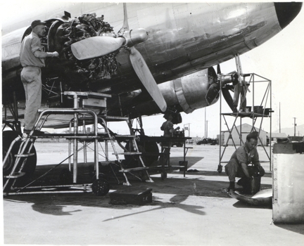 C-47 undergoing Maintenance at Biggs Army
                    Airfield 1945