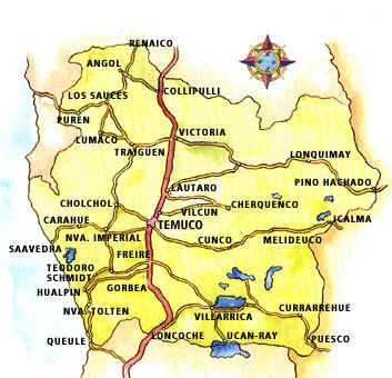 Mapa actual de la IX regi&oacute;n en Chile