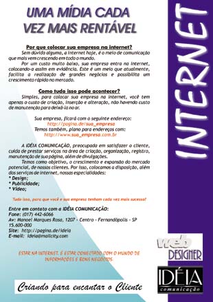 Folder sobre programa de cria��o de web sites da Id�ia Comunica��o