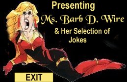 These jokes are not for the purest of heart so kindly click the EXIT button if you were a sinner your whole life and are now taking harp lessons to get into heaven when your time comes.
Barb D.Wire will escort you out in her convertable. Otherwise stay and have fun