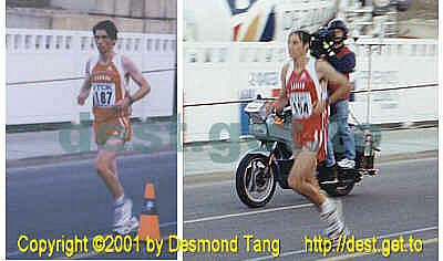 (8th IAAF Championships photo Men's Marathon 04
Oliver Utting of Calgary, AB, CAN (left) 
154  Fraser Bertram Of Lennoxville, QC, CAN (right) )   