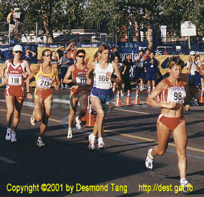 (8th IAAF Championships photo Women Marathon 03
Team Canada 
98  Danuta  Bartoszek of Mississauga, ON, CAN 
 117  Sandy Jacobson of Edmonton, AB, CAN 
 118  Tania Jones of Kelowna, BC, CAN )   