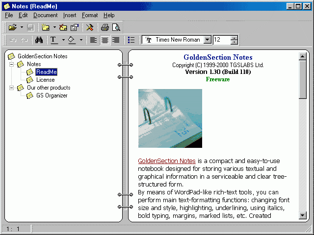(screenshot Golden Section Notes)
