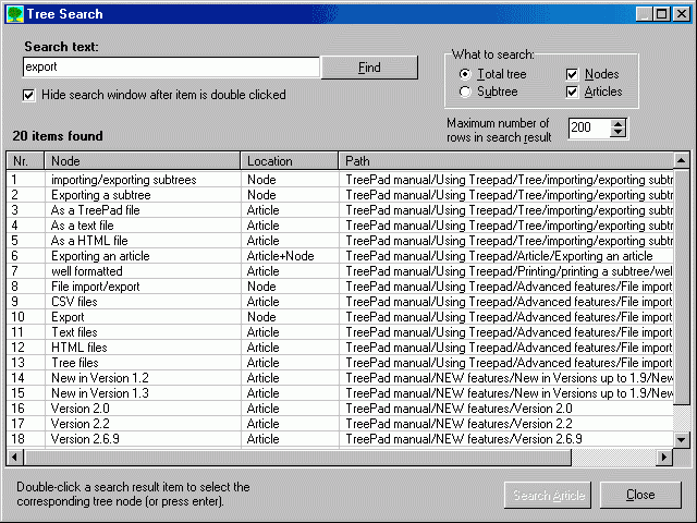 (screenshot Treepad)