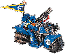 Space Marine biker of the Ulatramarines chapter.