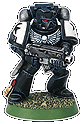Space Marine of the Black Templars chapter, (in Mk. 7 armor.)