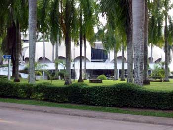 trees and the Pumpkin shaped lecture theatre