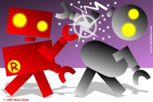 Picture - The Red Robot fighting Black Robot