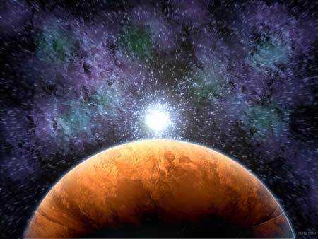 Planeta envolto em estrelas