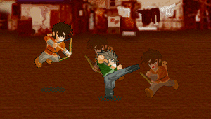 Henry aims on Woody's back