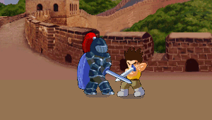 Deep, blocking Knight's sword