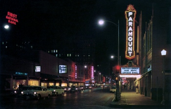 Nighttime view of Polk Street in downtown Amarillo, ca. 1963
