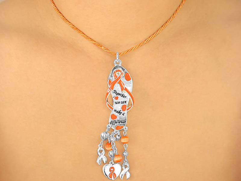 Orange Awareness Ribbon Flip-Flop for Lupus, Leukemia or Multiple Sclerosis Necklace.