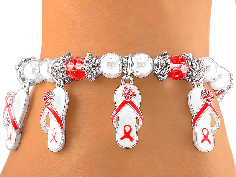 Red Aids Awareness Flip-Flop Charm Stretch Bracelet
