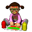 A little girl finger painting